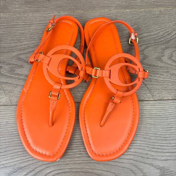 Coach Jeri Thong Sandals Women's Size 8 Orange Leather Logo Flats G4910 - Picture 2 of 16